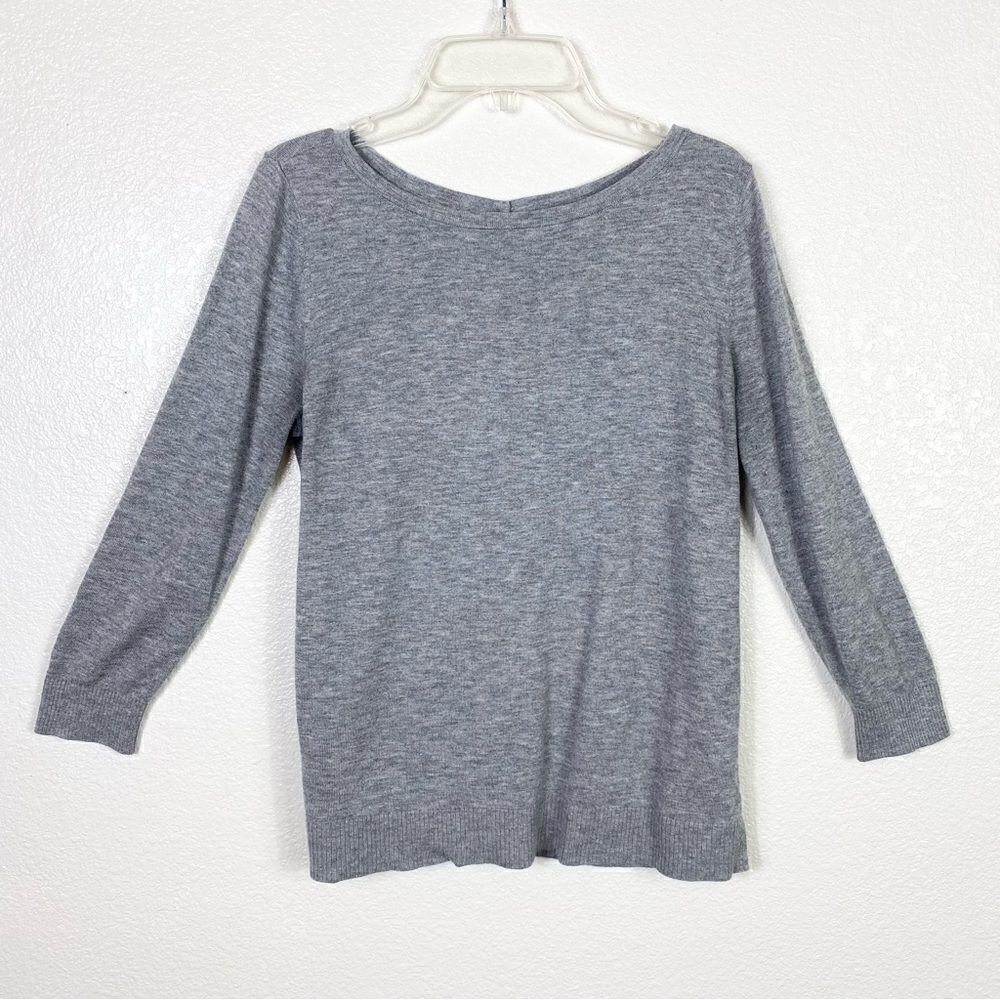 Loft Grey Button Back 3/4 Sleeve Sweater